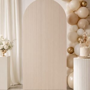 Fluted arch backdrop with vertical texture styled for a Melbourne wedding