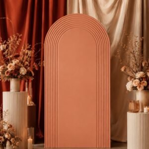 Layered ripple arch backdrop styled at a Melbourne wedding