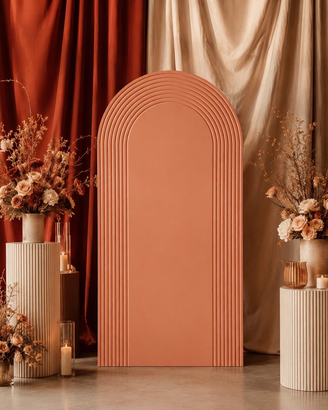 Layered ripple arch backdrop styled at a Melbourne wedding