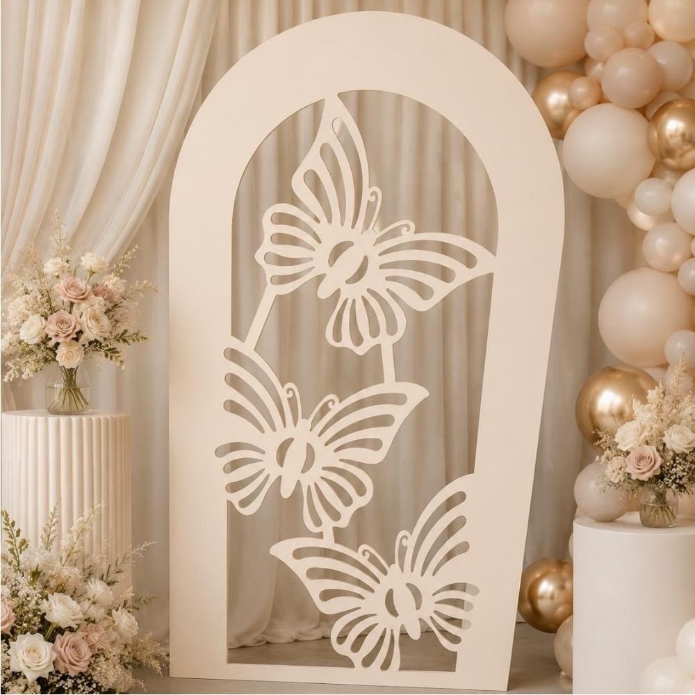 Untitled design - 2026-08-26T105118.521 Butterfly arch backdrop panel styled for a Melbourne birthday party